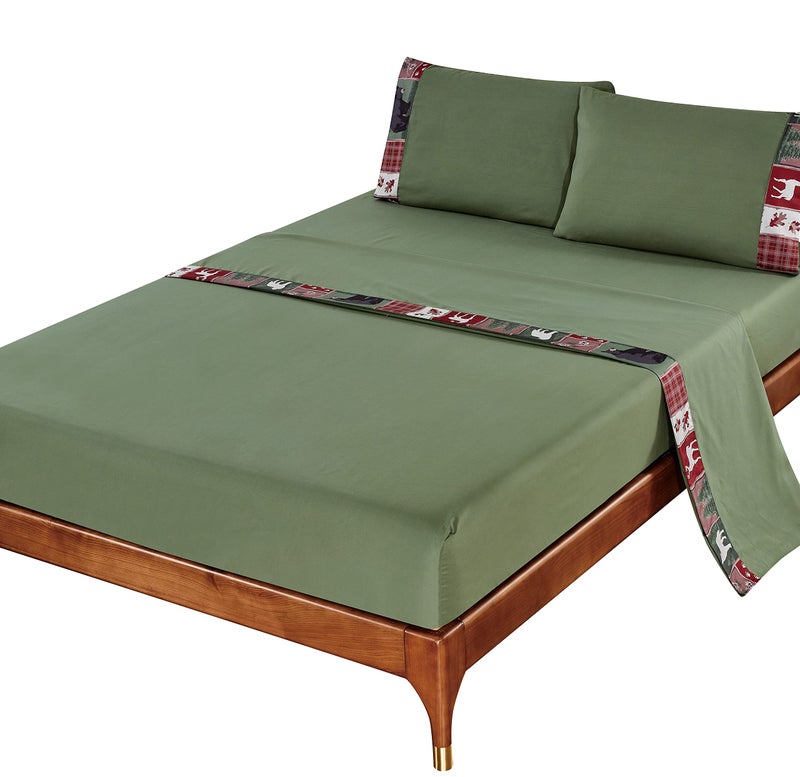 Sheets & Beyond Cabin Printed Super Soft Cotton Touch Microfiber 4 Piece Bedroom Sheet Set (King Size, Forest) - Image 2